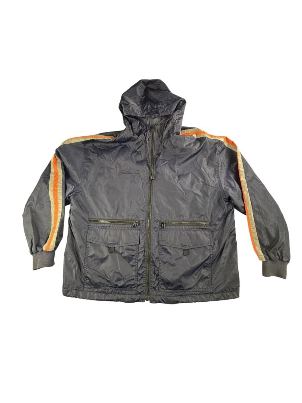 Vintage J.Crew Oarsman Jacket Mens Large Hooded Windbreaker Reflective Striped